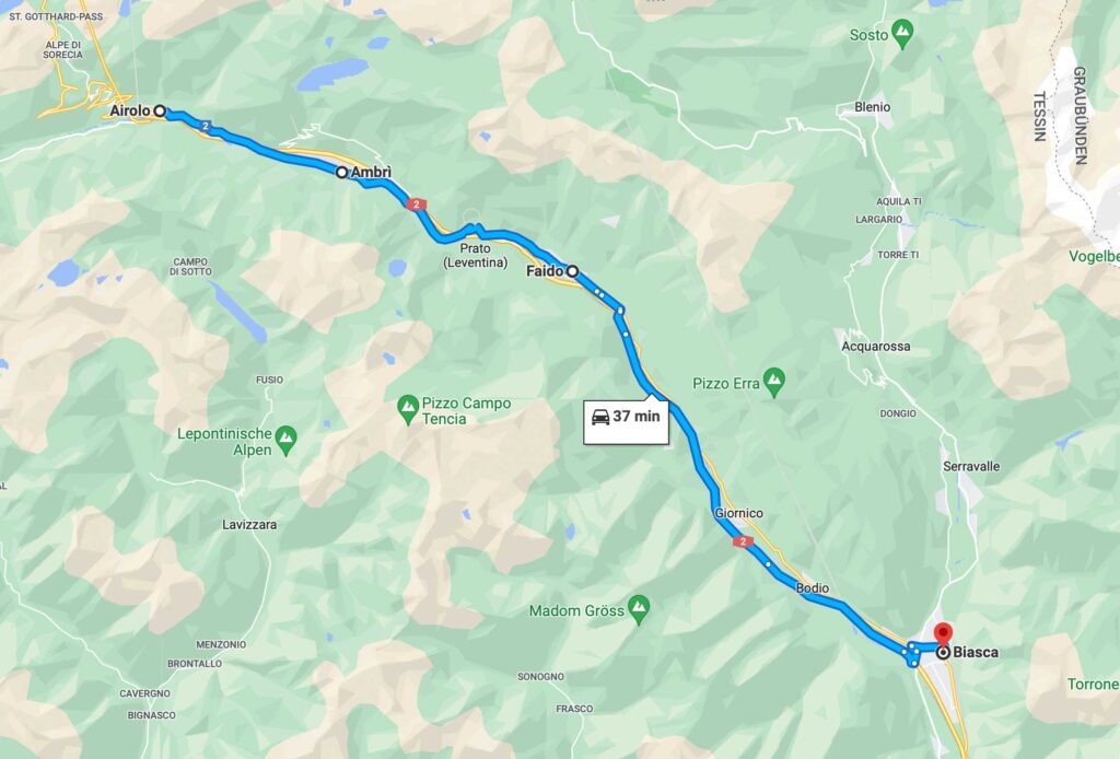 Tour Karte von Airolo nach Biasca